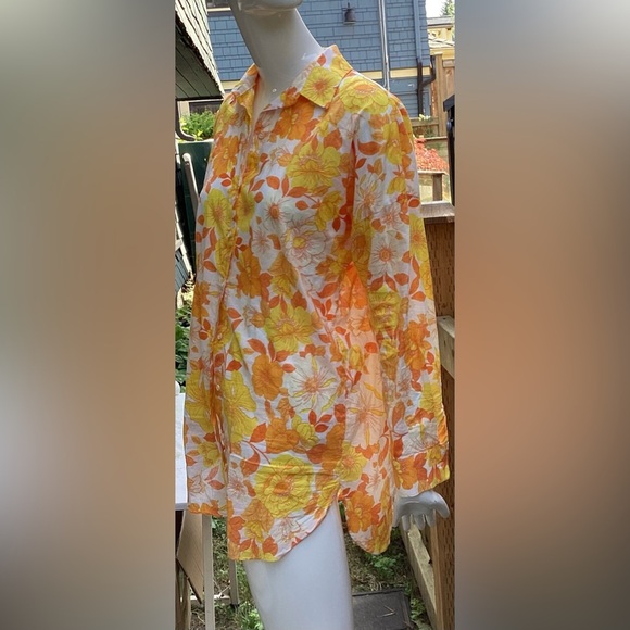 adL yellow, orange and white womens button down light cotton shirt. Med - Picture 3 of 9
